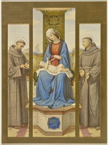 Madonna on the throne, next to Saints Francis and Anthony, as a triptych