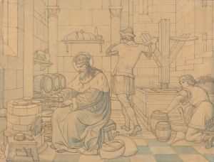 Saint Wenzel Cooking Hosts as Two Youths Press Wine