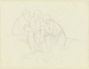 Three sitting figures