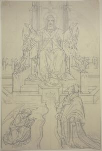 Thronender Christus mit dem Heiligen Johannes von Nepomuk und einem schreibenden Engel