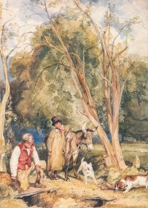 Game Keeper And Boy Ferreting A Rabbit
