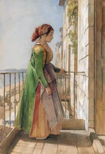 A Greek Girl Standing on a Balcony 1840