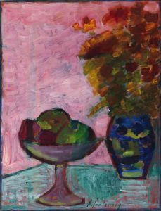Stillleben Mit Fruchtschale Und Blumenvase