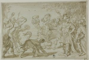Roman Soldiers Stoning a Serpent