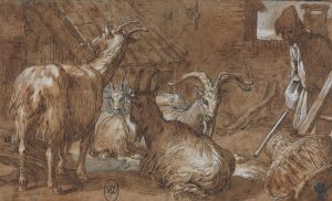 A Barnyard with Goats and a Goatherd
