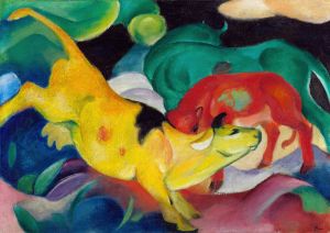Cows, red, green, yellow
