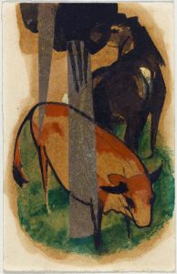 Red horse and yellow cattle