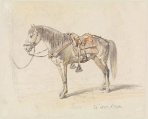 Studie eines gesattelten Pferdes