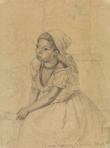 Studie der Maria Joanna de Cocaies, sitzend in Halbfigur nach links gewendet