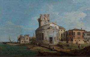 A Venetian Capriccio with an oval church by the Lagoon